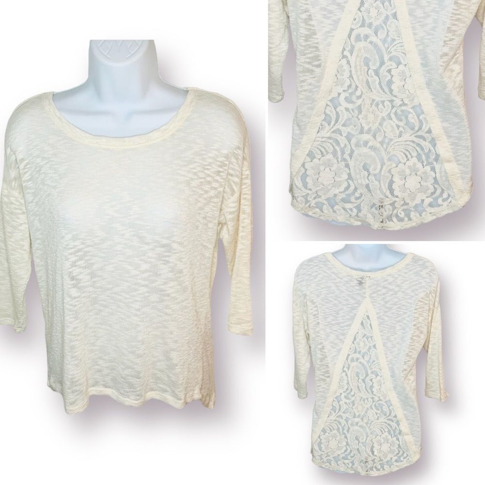 Love And Let Love Slub Lace Back Top Blue Ivory Cream S Junior